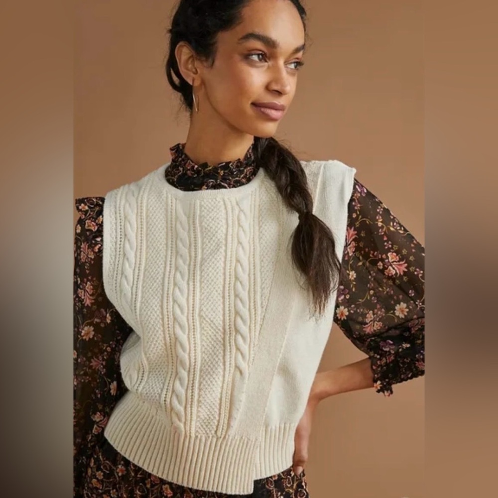 Anthropologie Cream Cable Knit Sweater